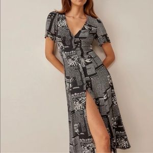 Reformation Locklin Midi Dress in Zine Newsprint Size 4